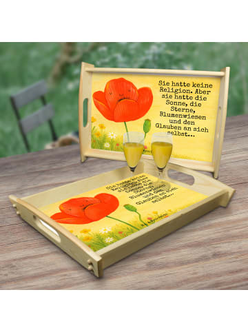 Mr. & Mrs. Panda Holztablett Blume Mohnblume Design mit Spruch in Weiß