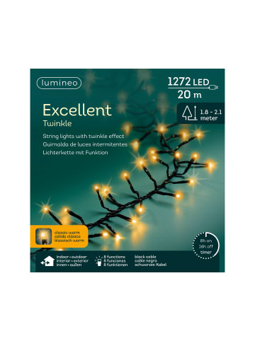 LUMINEO Lichterkette EXCELLENT TWINKLE 1272 LED 20 m, schwarzes Kabel in klassisch warm