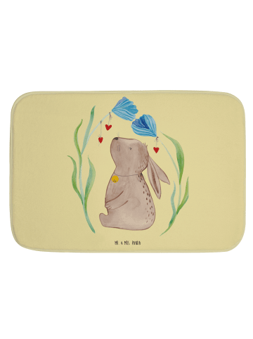 Mr. & Mrs. Panda Badezimmerteppich Hase Blume ohne Spruch in Gelb Pastell
