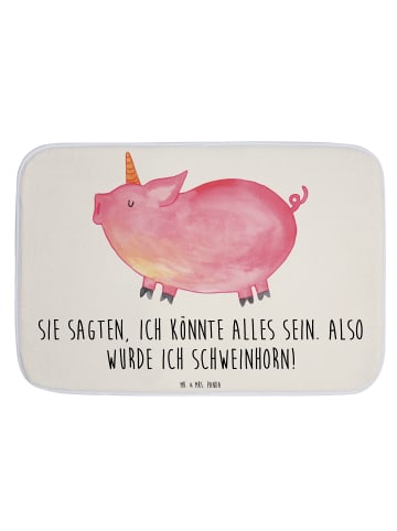 Mr. & Mrs. Panda Badezimmerteppich Einhorn Schwein mit Spruch in Weiß
