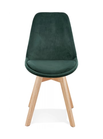 KADIMA DESIGN Retro Samt Stuhl mit Holzbeinen | Grün Polsterstuhl in Grün-Beige