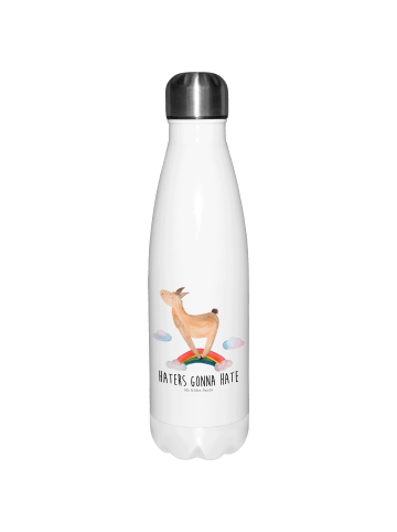 Mr. & Mrs. Panda Trinkflasche Edelstahl Lama Regenbogen mit Spruch in Weiß