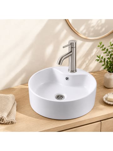 relaxdays Aufsatzwaschbecken in Weiß - (H)14,5 x Ø 41 cm