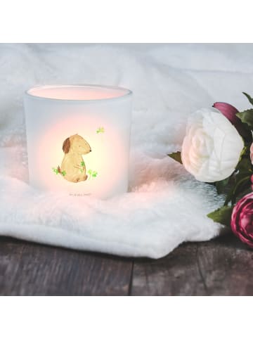 Mr. & Mrs. Panda Windlicht aus Glas Hund Kleeblatt ohne Spruch in Transparent