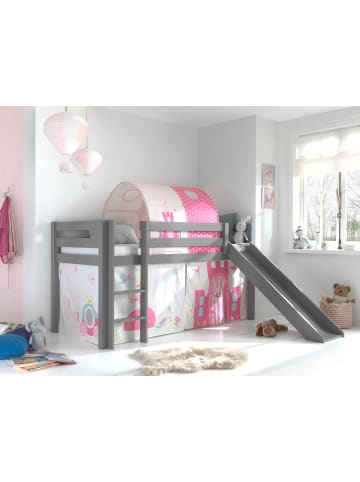 58 aufm Kessel KINDERBETT mit Rutsche Karolina Massivholz Grau Textilset Princess 2