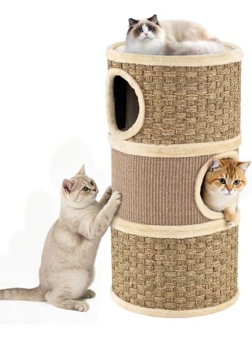 COSTWAY Kratztonne Ø 36 cm 70 cm hoch in Hellbraun