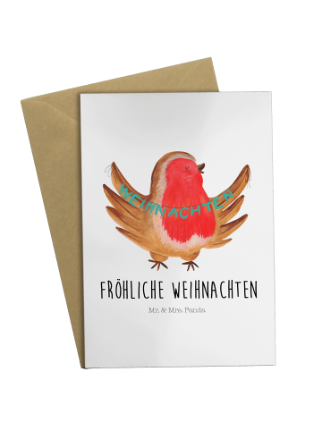 Mr. & Mrs. Panda Klappkarte Rotkehlchen Weihnachten mit Spruch in Weiß
