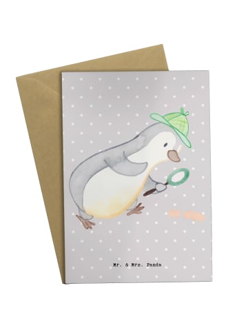 Mr. & Mrs. Panda Grußkarte Detektiv Herz ohne Spruch in Grau Pastell