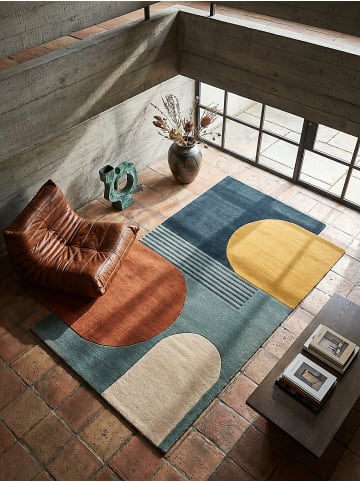 KADIMA DESIGN Wollteppich Kurzflor HALLEIN Abstrakt Geometrisch Handgetuftet in Türkis