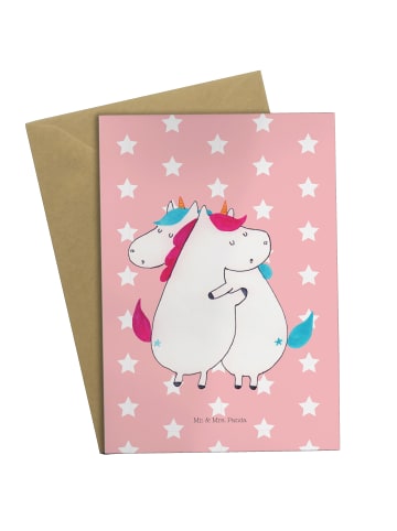 Mr. & Mrs. Panda valentinstagskarte Einhörner Umarmen ohne Spruch in Rot Pastell