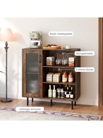 COSTWAY Sideboard Küchenschrank mit Glastür in Braun