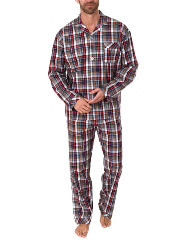 NORMANN Pyjama langarm Schlafanzug gewebt zum Knöpfen Karo Design - 55974 in rot