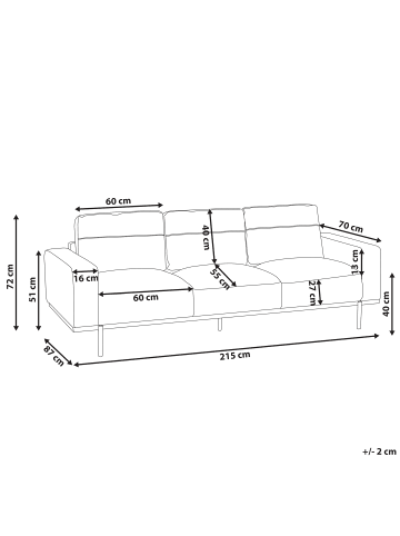 Beliani 3-Sitzer Sofa SOVIK in Braun - (W) 215 x (H) 72 x (L) 87 cm