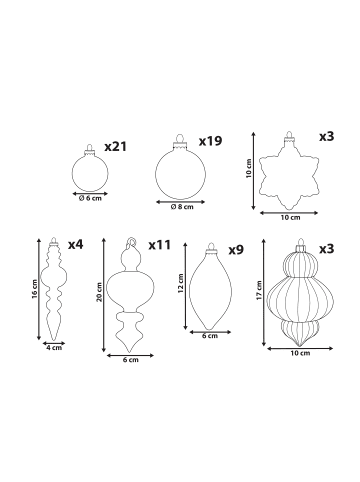 Beliani 70er-Set Weihnachtsbaumkugeln TWINKLE in Grün/Rot/Gold