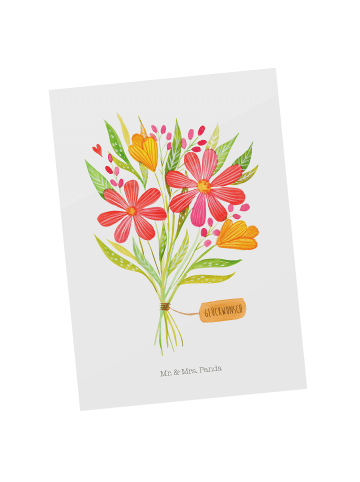 Mr. & Mrs. Panda Grußkarte Blumenstrauß ohne Spruch in Weiß