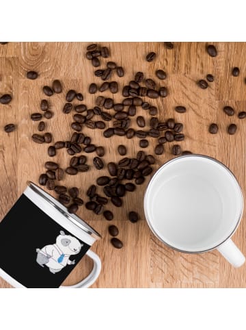 Mr. & Mrs. Panda Camping Emaille Tasse Bräutigam Heute mit Spruch in Schwarz