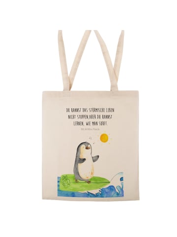 Mr. & Mrs. Panda Uni Tasche Pinguin Surfer mit Spruch in Creme