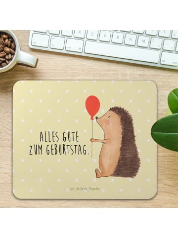 Mr. & Mrs. Panda Mauspad Igel Luftballon mit Spruch in Gelb Pastell