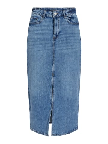 Vila Jeansrock Midi hohe Taille Frontschlitz Regular Fit in Blau