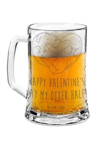 Mr. & Mrs. Panda Bierglas Otter Valentine mit Spruch in Transparent
