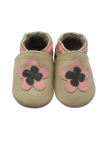 Yihakids Leder-Krabbelschuhe "Florid" in Hellbraun
