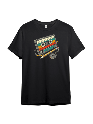 PAULGOS Herren T-Shirt, Retro Kassette in Schwarz