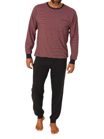 NORMANN Langarm Schlafanzug Pyjama Bündchen Streifen in rot