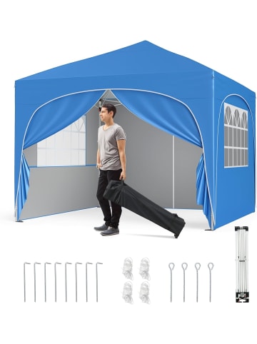 COSTWAY 3x3 m Faltpavillon mit 4 Seitenwänden in Blau