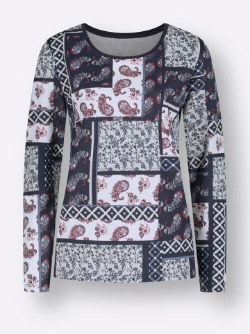 Sieh an! Langarmshirt in hellgrau-marine-bedruckt