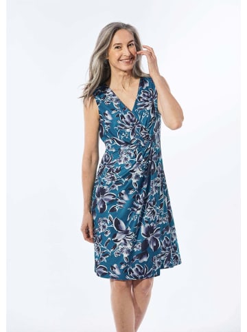 GOLDNER Kurzgröße:  Wickelkleid mit Raffungen, V-Ausschnitt in blau / marine / geblümt