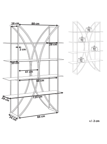 Beliani Bücherregal HOLLOW in Silber - (W) 120 x (H) 175 x (L) 34 cm