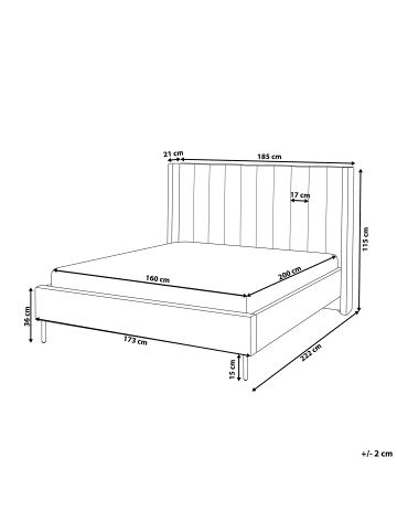 Beliani Doppelbett VILLETTE in Grau/Schwarz - (W) 186 x (H) 115 x (L) 220 cm