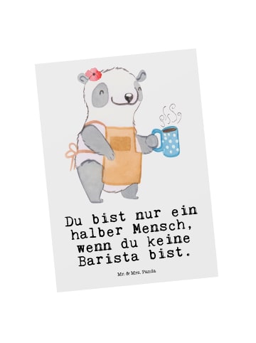 Mr. & Mrs. Panda Postkarte Barista Herz mit Spruch in Weiß