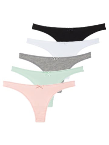 Yenita® String-Tangas 5er Set in schwarz/weiss/grau/pink/mint