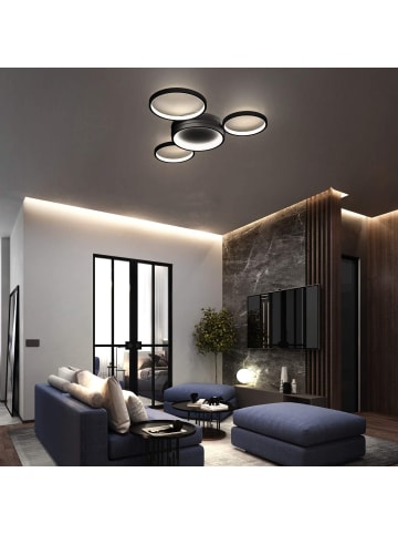 ZMH Deckenleuchte LED in schwarz 4-flammige Ringe dimmbar 52W Modern