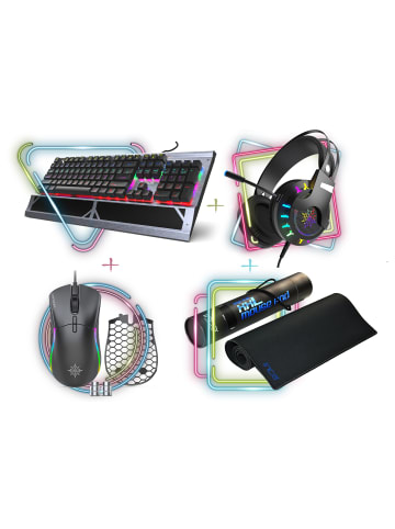 Inca INCA Gaming Komplet-Set Delux 4 in 1 Combo aus RGB Gaming-Tastatur in Mehrfarbig