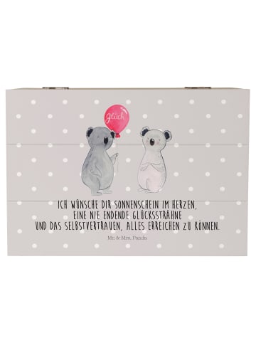 Mr. & Mrs. Panda Holzkiste Koala Luftballon mit Spruch in Grau Pastell