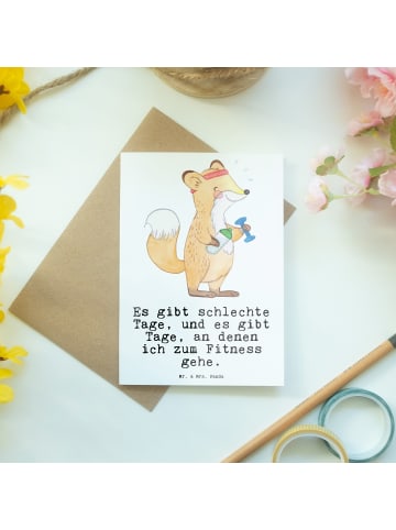 Mr. & Mrs. Panda Grußkarte Fuchs Fitness mit Spruch in Weiß