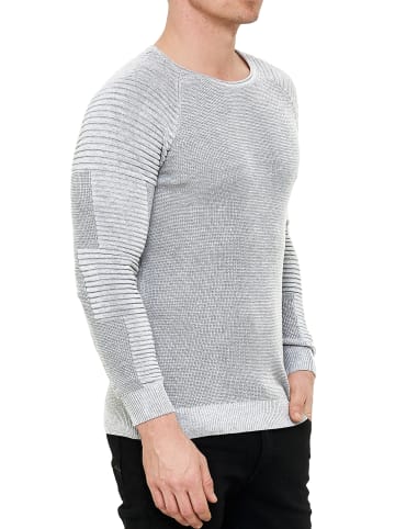 Rusty Neal Slim Fit Feinstrick Biker Rundhals-Pullover in Grau