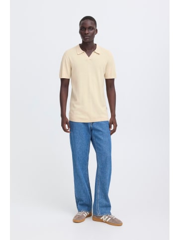 BLEND Einfarbig V-Ausschnitt Poloshirt Kurzarm in Grau