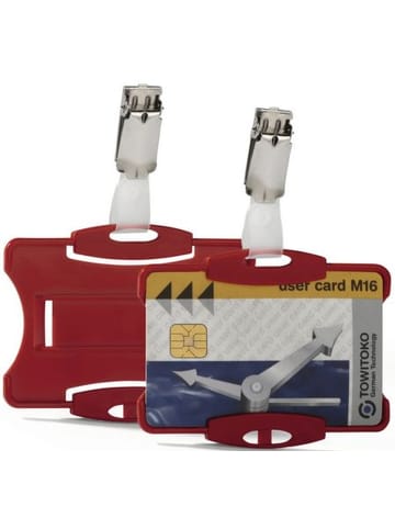 Durable Namensschild für Betriebsausweise mit Clip 54x85 rot Packung mit 25 S...