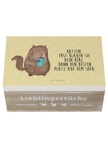 Mr. & Mrs. Panda Holzbox mit Deckel Katze Dose mit Spruch in Gelb Pastell