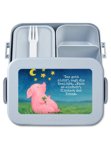 Mr. & Mrs. Panda Snackbox Schwein Glück Design mit Spruch in Blau Pastell