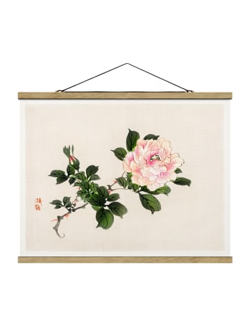 WALLART Stoffbild - Asiatische Vintage Zeichnung Rosa Rose in Rosa