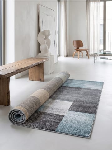 KADIMA DESIGN Teppich Kurzflor Waschbar Karo SOLDA Strapazierfähig OEKO-TEX in Blau