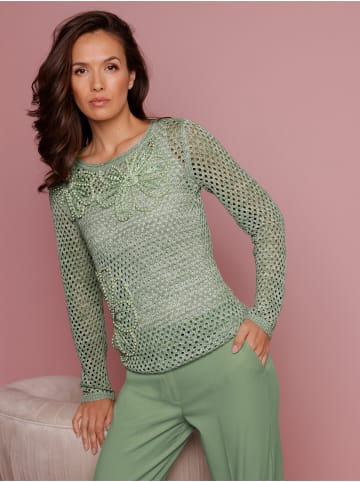 creation L Ajourpullover in eucalyptus-ecru-meliert