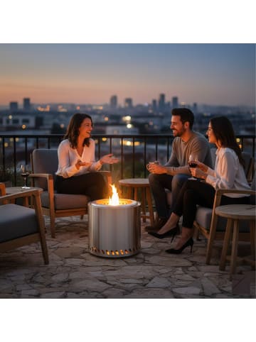 relaxdays Feuerschale "rauchfrei" in Silber - (H)36 x Ø 38 cm