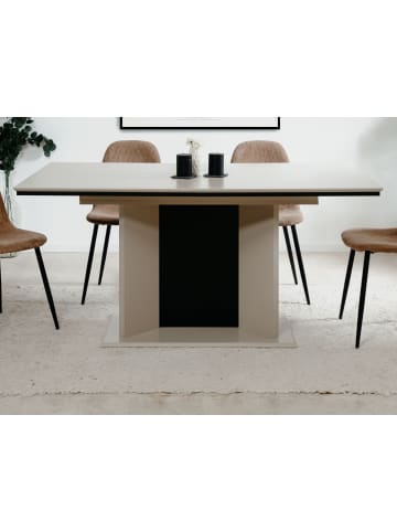 Furn.Design Esstisch sand, schwarz, Säulentisch ausziehbar 160 - 200 x 90 cm