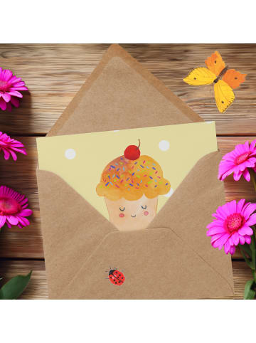 Mr. & Mrs. Panda faltkarte Cupcake mit Spruch in Gelb Pastell