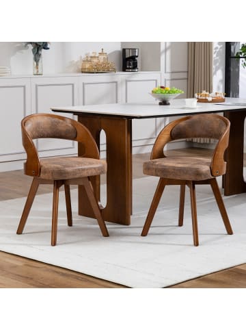 ABRIHOME Esszimmerstuhl in Braun drehbar mit Kissen geschwungener Rückenlehne